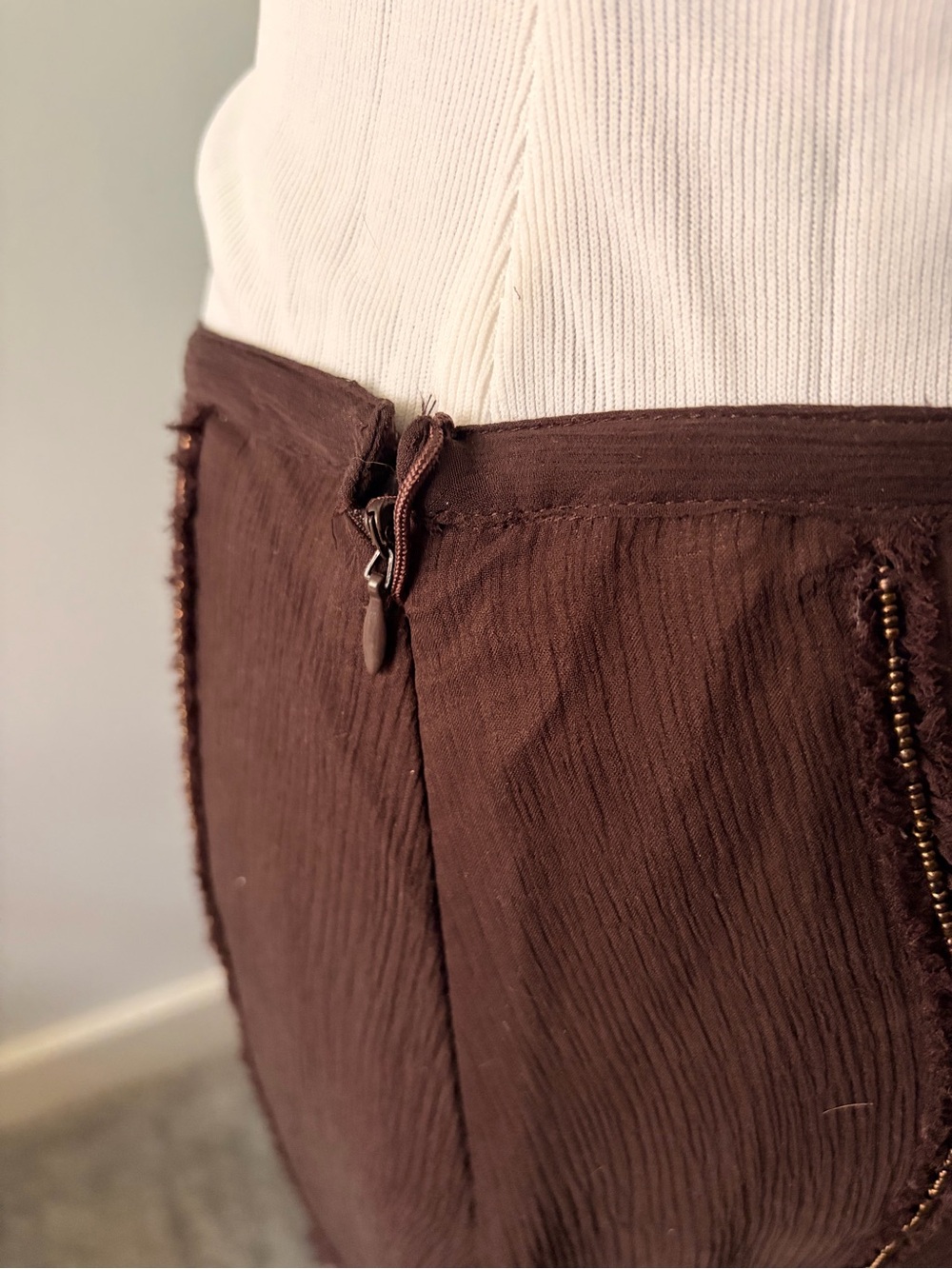 Zara Woman Brown Silk Pleated Ruffle Midi Skirt - Picture 5 of 6